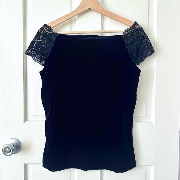 Vintage Fashion Bug Black Velvet & Lace Stretchy Top Goth Witchy Whimsigoth S/M - Picture 5 of 7